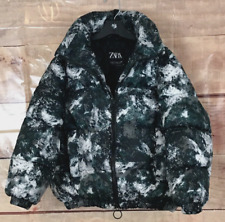 Zara Bambino 6-7 Puffer Jacket Cappuccio Imbottito Nero Grigio Trapuntato Full Zip Tasche