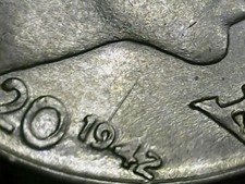 20 CENTESIMI 1942 ERRORE - LINEA DA DANNEGGIAMENTO DEL CONIO AL ROVESCIO [B332]