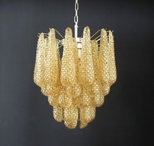 Lampadario Murano vintage italiano 41 petali in vetro ambrato goccia