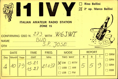 Scheda radio qsl - i1ivy, 1979