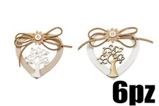 6 PEZZI Cuore con albero della vita in legno DECORAZIONE BOMBONIERA 01V7