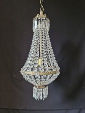 Lampadario antico vintage ottone e cristalli impero francese plafoniera