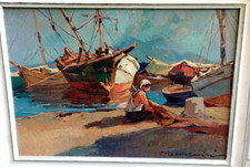 PITTORE -CARLO DOMENICI 1897-1981 ' MARINA A LIVORNO CON FIGURA'