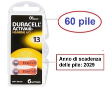 60 pile batterie DURACELL 13 PR48  per apparecchi acustici protesi acustiche