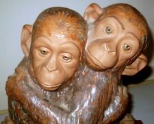 LLADRO CERAMICA CUCCIOLI DI SCIMPANZE' 22X22X16 SU BASE IN LEGNO MASSELLO.