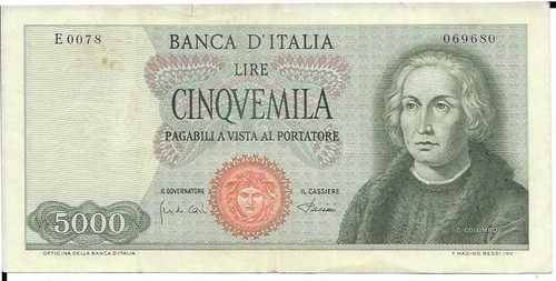 Banconota 5000 lire colombo - lire,