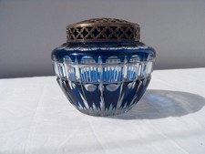 VASO CRISTALLO VAL SAINT LAMBERT PIQUE FLEURS Blu Cobalto Art déco ANNI '30