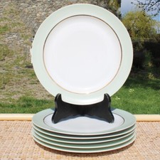 Set de 6 assiettes plates en porcelaine vert céladon Vignaud / Limoges ø 24 cm