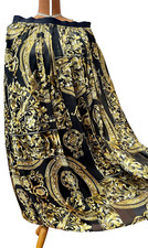 Marina Rinaldi 25 IT Gonna Seta Lunga Nera e Oro stampa Impero Long silk skirt