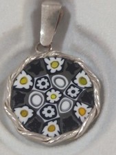 Autentico Ciondolo Murano Millefiori Argento Sterling 925 Lamina Oro 24K Italia VR 