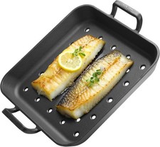 PADELLA PIASTRA PERFTORATA FORATA IN GHISA con manici  X forno e GRILL