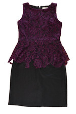 Abito donna MARC ANGELO viola pizzo nero foderato senza maniche UK10
