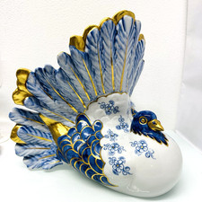 Societa Porcellane Artistiche Firenze XL fastosa colomba blu oro Firenze 30x28