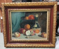 ANTICO QUADRO DIPINTO OLIO TAVOLA C. Ros NATURA MORTA fiasco VINO MELE epoca 900