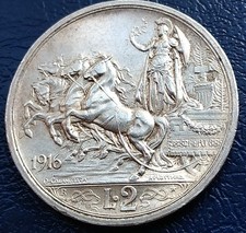 MONETA REGNO  2 LIRE 1916 QUADRIGA  BRIOSA,ARGENTO 10 GRAMMI, ALTA CONSERVAZIONE