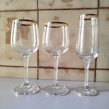 Servizio 32 Bicchieri Cristallo Acqua Vino Flute Bordo Oro stile Aglieri 12+11+9