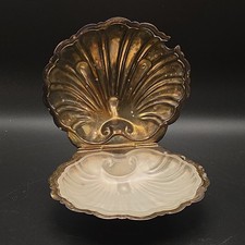  Antico piatto burro Barker Bros LTD Inghilterra placcato argento conchiglia vongole 2ps
