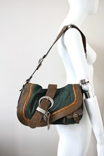Borsa da sella CHRISTIAN DIOR Gaucho verde denim lavato pelle marrone portachiavi 