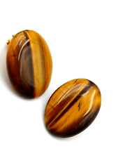 OCCHIO DI TIGRE , ORECCHINI CABOCHON LISCIO VINTAGE 60/70'