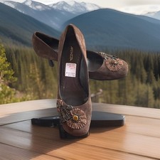 Scarpe Apepazza scamosciate pelle nastro e perline ricamate floreale marrone taglia 37,5