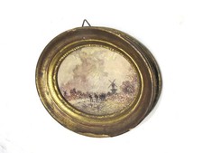 Cornice antica 800 legno ovale stampa Claude Monet mulini a vento pattinatori