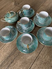 servizio caffe bavaria 5 Tazzine 6 Piattini Zuccheriera Verde Smeraldo Bordo Oro