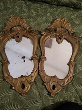 ANTIQUARIATO COPPIA DI SPECCHI ANTICHI CON DORATURA E CAVITA' PER LUME APPLIQUE.