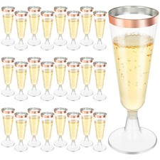 100 Pezzi 5.5Oz Flauti Champagne in Plastica Monouso, Oro Rosa Bordati Champagne...