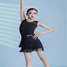 Child Latin Dance Sleeveless Dress Tassel Dress Clothes Ballroom Performance