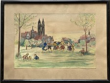 Acquerello Firmato Bambini Che