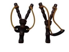 SET. 2 PEZZI FIONDA IN LEGNO ARTIGIANALE VINTAGE PER CACCIA PESCAGIOCO CM. 19x10