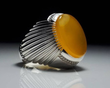 Anello da uomo in vera agata gialla yemenita in argento sterling 925 con agata, anello giallo Aqeeq