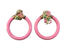 ORECCHINI CLIP CERCHI ROSA FIORE BRILLANTINI  BIGIOTTERIA VINTAGE ANNI 70-90 CM5