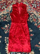 Abito rosso mini velluto, ottime condizioni, smanicato, cut-out, colletto, XS