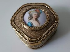 Antica Scatola Francese Porta Gioielli Del XIX sec. Con Miniatura Di Dama