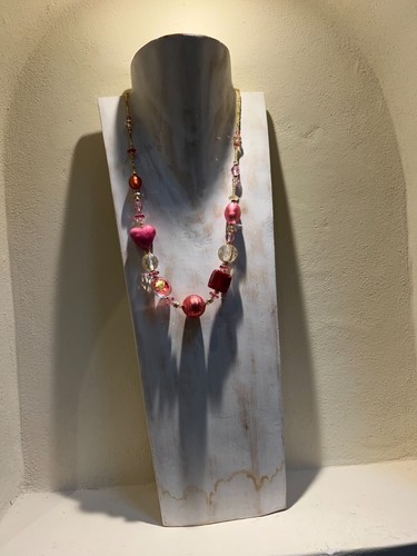 Collana cuori vetri rosa - collana, a