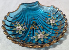 PORTAOGGETTI PIATTO VETRO DECORATO CONCHIGLIA VINTAGE! 13x13 cm