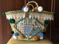 COFFA BORSA  ARTIGIANALE SICILIANA "SMERALDA" INTERAMENTE ORNATA A MANO