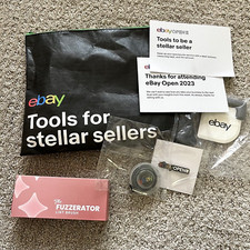 eBay Open 2023 Swag venditore attrezzi borsa pelucchi spazzola nastro rimozione misura eBayana