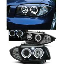 FARI ANTERIORI LED ANGEL EYES NERO PER BMW E81 E82 E87 E88 04-11 SERIE 1 FANALI