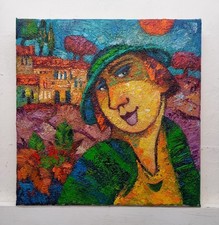 2 QUADRI DIPINTI PAESAGGIO FIGURA OLIO SU TELA IDEA REGALO CM30X30 DE LORENZO...