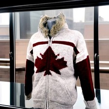 SHARANEL Canada Giacca Uomo 100% Pura Lana Rivestimento in Pile Cappuccio sz M