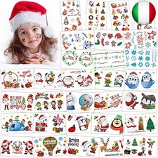 30 Fogli Natale Tatuaggi Temporanei per Bambini, Tatuaggi Finti Impermeabili,
