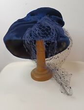 ANTICO CAPPELLO CAPPELLINO D'EPOCA DA DONNA - MODA ANNI '30/'40 - BLU, VELETTA