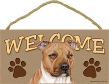 Pitbull Brown Welcome Cute Hanging Dog Sign 10"x5" Great Gift Wood Plaque 734