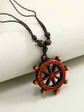 Collana Uomo effetto legno pendente timone della vita barca minimal nautico