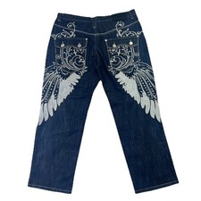Jeans Vintage Y2K Imperous Denim Uomo W40XL32 Skate Baggy Ali Ricamate Nuovi