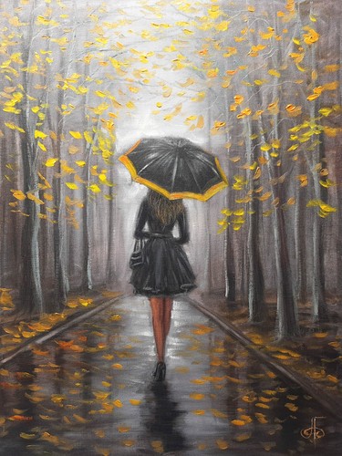 Ombrello donna foresta autunno