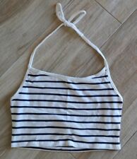 Crop Top a righe bianco e blu stile navy mare, top schiena nuda maglia corta