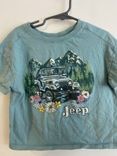 Jeep Youth Size 10 Cropped T-Shirt - Teal Renegade Mountain Graphic Tee